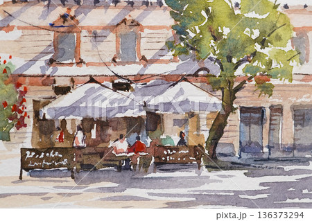 南フランスの小さな村　 水彩画　風景画 136373294