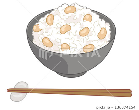 大豆の炊き込みご飯のイラスト（お箸と箸置きの追加） 136374154