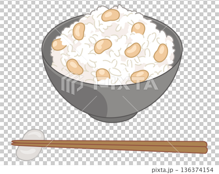 大豆の炊き込みご飯のイラスト（お箸と箸置きの追加） 136374154