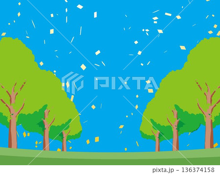 木、自然、秋、風景、背景、イラスト、樹木、植物、黄色、森、樹、ツリー、葉 136374158