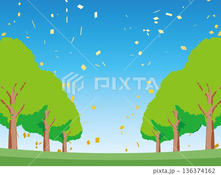 木、自然、秋、風景、背景、イラスト、樹木、植物、黄色、森、樹、ツリー、葉 木、自然、秋、風景、背景、イラスト、樹木、植物、黄色、森、樹、ツリー、葉 136374162