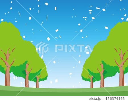 木、自然、秋、風景、背景、イラスト、樹木、植物、黄色、森、樹、ツリー、葉 136374163