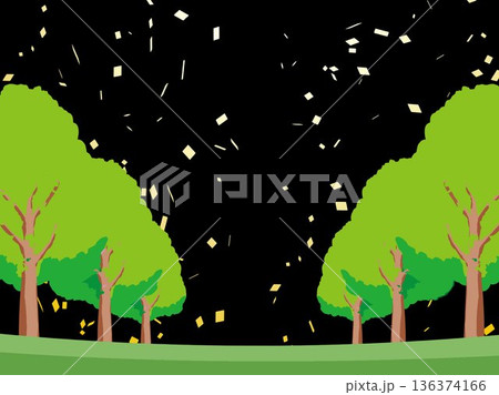 木、自然、秋、風景、背景、イラスト、樹木、植物、黄色、森、樹、ツリー、葉 136374166