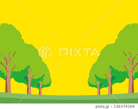 木、自然、秋、風景、背景、イラスト、樹木、植物、黄色、森、樹、ツリー、葉 136374169