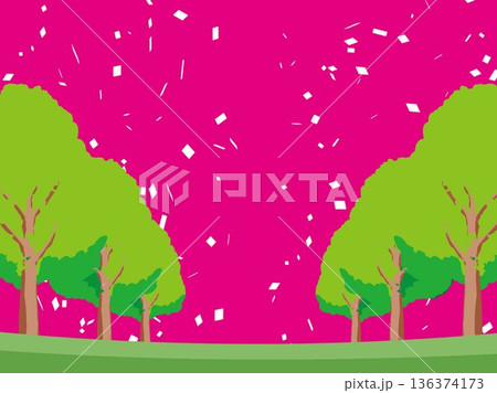 木、自然、秋、風景、背景、イラスト、樹木、植物、黄色、森、樹、ツリー、葉 136374173