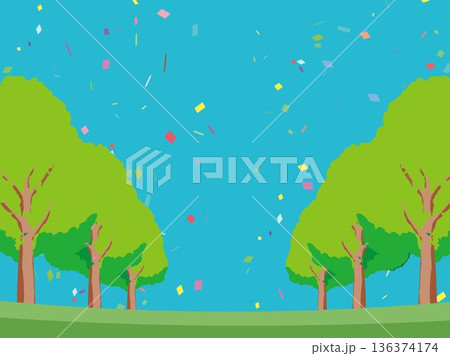 木、自然、秋、風景、背景、イラスト、樹木、植物、黄色、森、樹、ツリー、葉 136374174