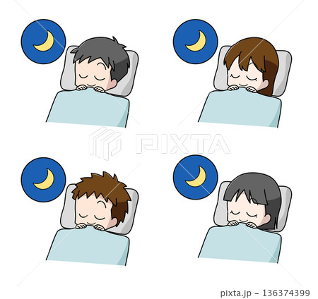快適に眠る子どものイラスト4種類セット 136374399