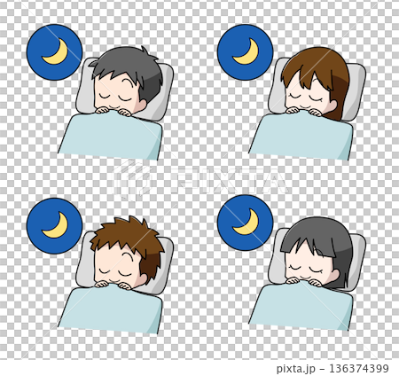 快適に眠る子どものイラスト4種類セット 136374399