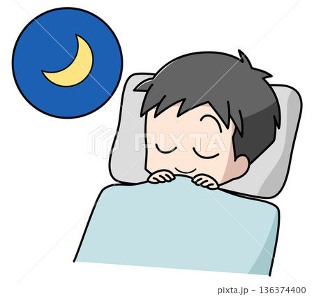 快適に眠る男子のイラスト 136374400