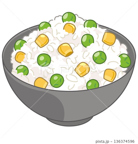 グリーンピースとコーンの炊き込みご飯のイラスト 136374596