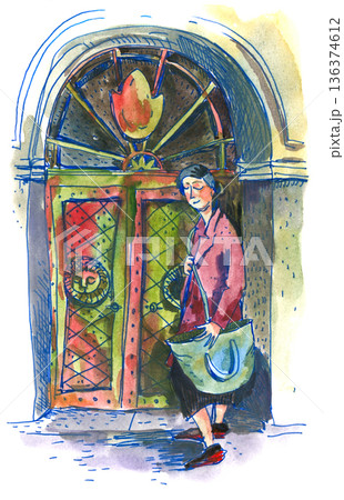 Woman Standing By Ornate Doorway Woman Standing By Ornate Doorway 136374612
