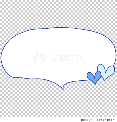 手書きの下向きの横長楕円形の吹き出し（ハート、青） 136374647