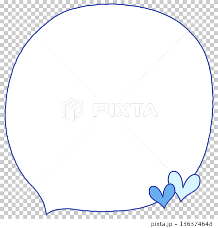 手書きの下向きの円形の吹き出し（ハート、青） 136374648