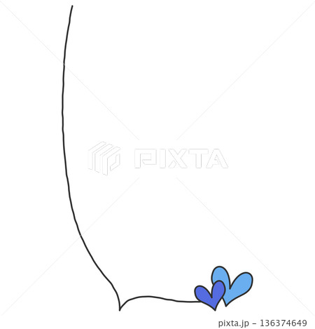 手書きの下向きの縦長線の吹き出し（ハート、青） 136374649