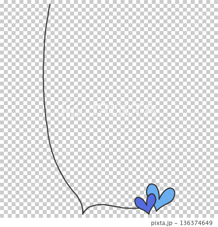 手書きの下向きの縦長線の吹き出し（ハート、青） 136374649