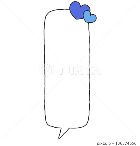 手書きの下向きの縦長四角形の吹き出し(ハート、青) 手書きの下向きの縦長四角形の吹き出し(ハート、青) 136374650