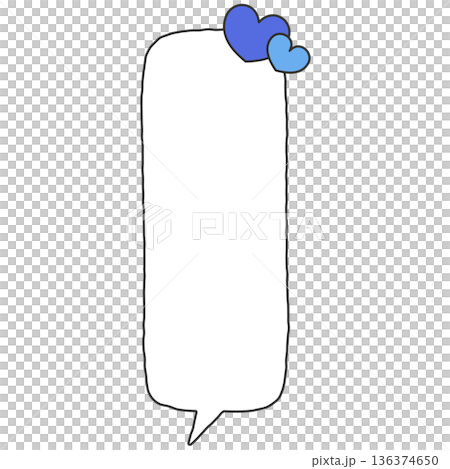 手書きの下向きの縦長四角形の吹き出し(ハート、青) 手書きの下向きの縦長四角形の吹き出し(ハート、青) 136374650