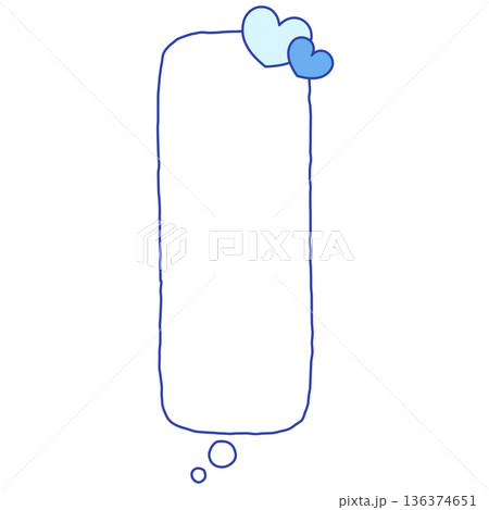 手書きの下向きの縦長四角形の吹き出し（ハート、青） 136374651