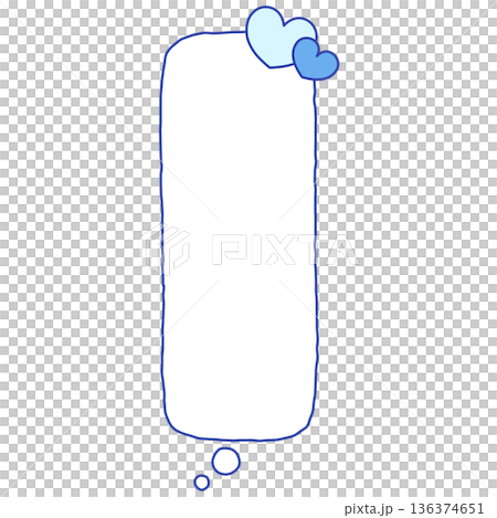 手書きの下向きの縦長四角形の吹き出し（ハート、青） 136374651