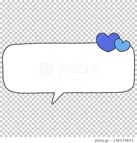手書きの下向きの横長四角形の吹き出し（ハート、青） 136374653