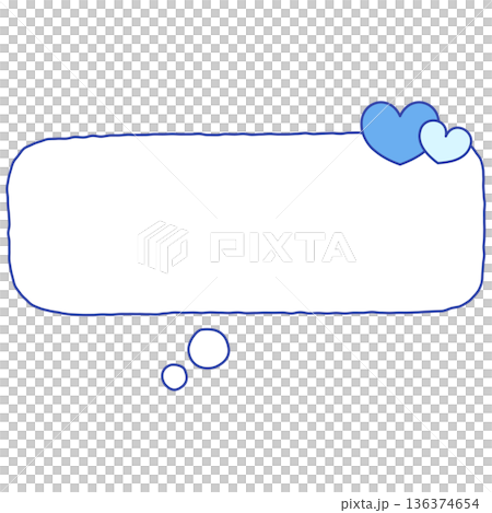 手書きの下向きの横長四角形の吹き出し(ハート、青) 手書きの下向きの横長四角形の吹き出し(ハート、青) 136374654