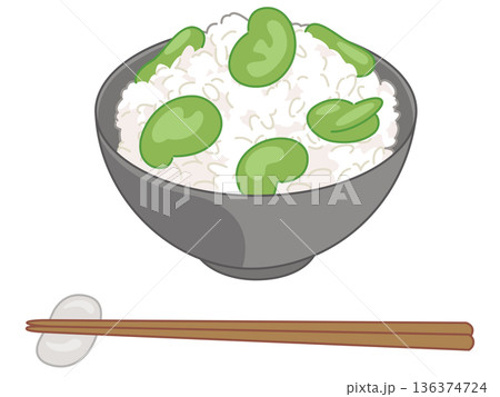 そら豆の炊き込みご飯のイラスト(お箸と箸置きの追加) そら豆の炊き込みご飯のイラスト(お箸と箸置きの追加) 136374724