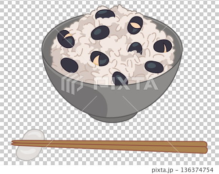 黒豆の炊き込みご飯のイラスト（お箸と箸置きの追加） 136374754