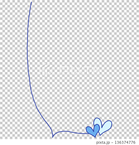 手書きの下向きの縦長線の吹き出し（ハート、青） 136374776