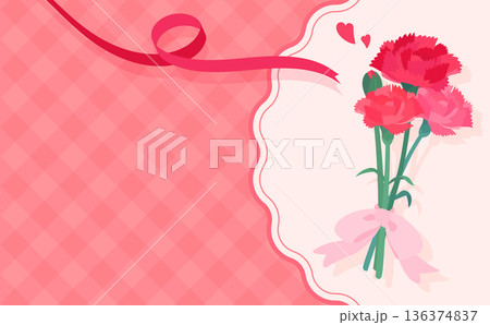 母の日のカーネーションとリボンフレーム2_文字なし_横 母の日のカーネーションとリボンフレーム2_文字なし_横 136374837