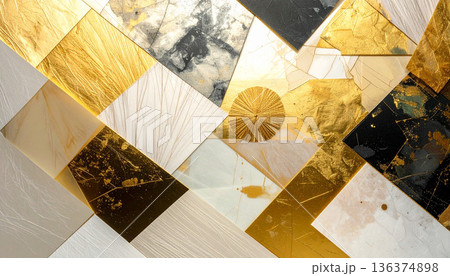 ゴールドと黒の幾何学パターンデザイン 136374898