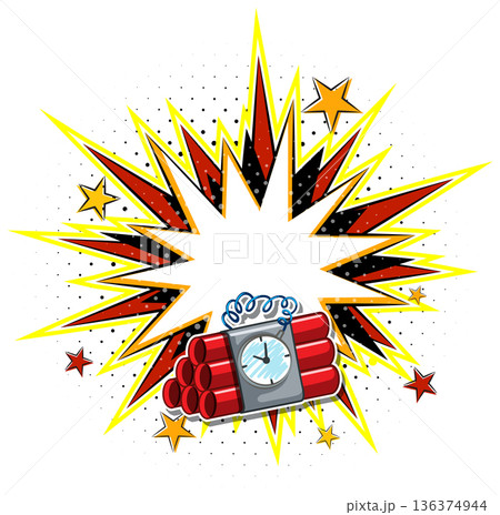 Comic Style Dynamite Time Bomb with Explosive Starburst Background Comic Style Dynamite Time Bomb with Explosive Starburst Background 136374944