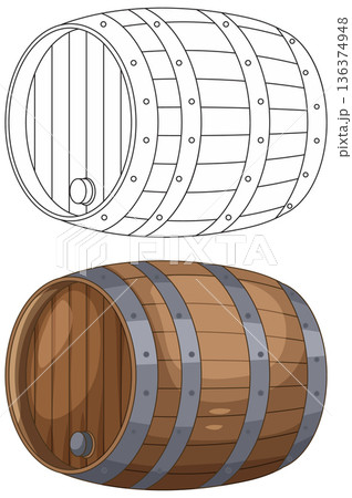 Wooden Wine and Beer Barrel Vector Illustration in Color and Outline Wooden Wine and Beer Barrel Vector Illustration in Color and Outline 136374948