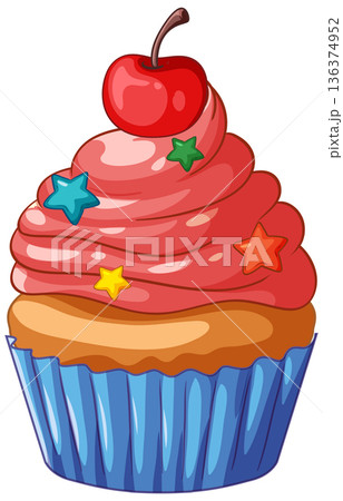 Sweet Cupcake with Pink Frosting and a Cherry on Top Sweet Cupcake with Pink Frosting and a Cherry on Top 136374952