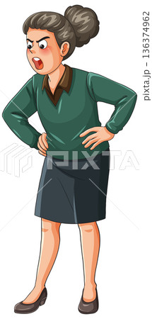 Angry Middle Aged Woman Standing With Hands On Hips 136374962