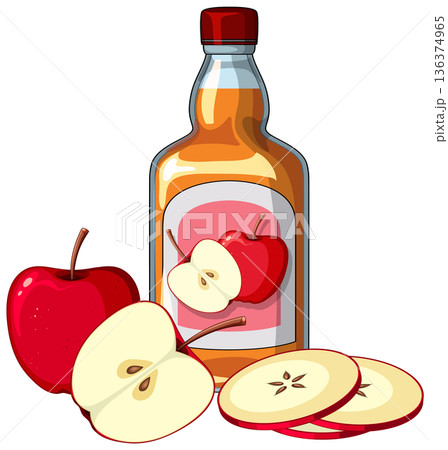 Apple Cider Vinegar Bottle with Fresh Apple Slices 136374965