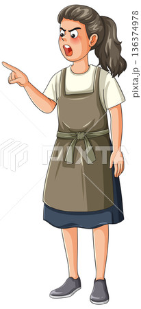 Angry Woman in Apron Pointing and Yelling Angry Woman in Apron Pointing and Yelling 136374978