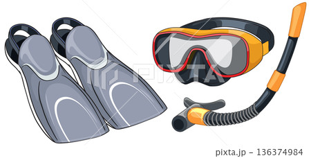 Vector Illustration of Scuba Diving Fins Mask and Snorkel Set Vector Illustration of Scuba Diving Fins Mask and Snorkel Set 136374984
