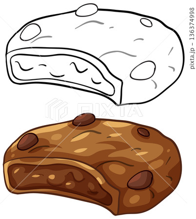 Chocolate Chip Cookie Vector Illustration with Black and White Line Art Chocolate Chip Cookie Vector Illustration with Black and White Line Art 136374998