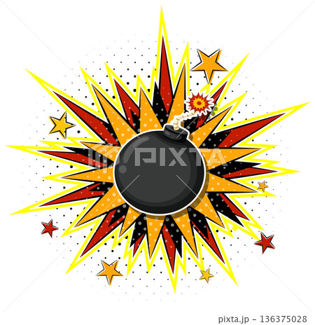 Comic Book Style Bomb Explosion with Lit Fuse...のイラスト素材 [136375028] - PIXTA