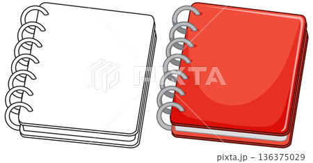 Red Spiral Notebook and Black and White Line Art Version 136375029