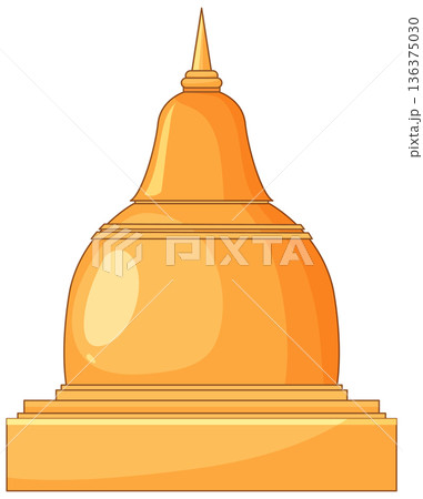 Golden Buddhist Stupa Pagoda Vector Illustration on White Background 136375030