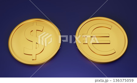 紺色背景のドルとユーロの金貨 通貨ペア 136375059