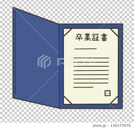 開いた青い卒業証書のイラスト 136375076
