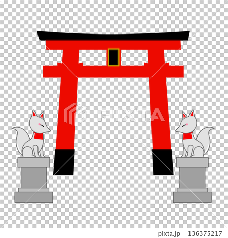 稲荷神社の鳥居と狐のイラスト 稲荷神社の鳥居と狐のイラスト 136375217
