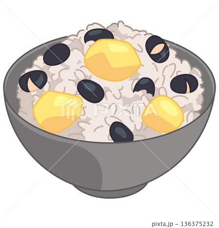 栗と黒豆の炊き込みご飯のイラスト 136375232