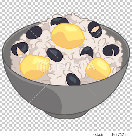 栗と黒豆の炊き込みご飯のイラスト 136375232
