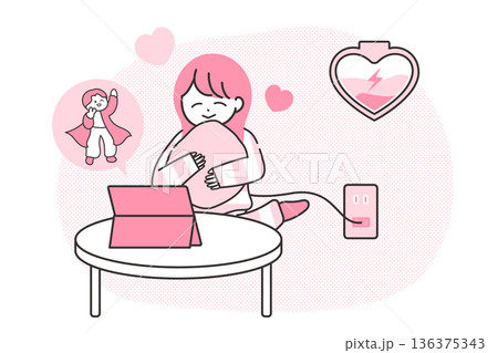 好きなアイドルを見て心の充電をする女の子 136375343