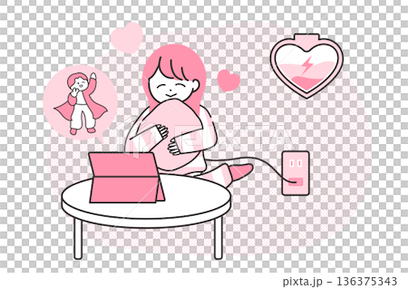 好きなアイドルを見て心の充電をする女の子 136375343