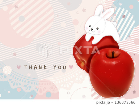 りんごとうさぎのかわいいイラストのポストカード りんごとうさぎのかわいいイラストのポストカード 136375366