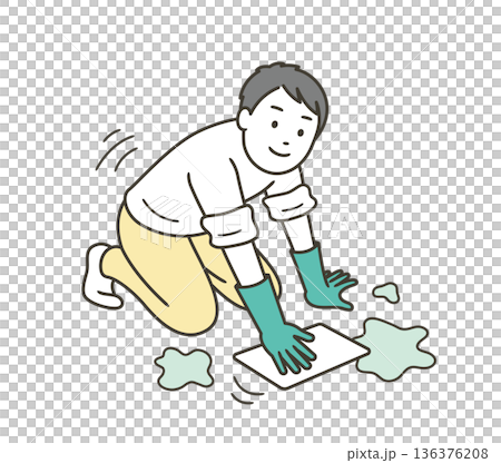 床を雑巾で拭くゴム手袋をつけた男性のイラスト 床を雑巾で拭くゴム手袋をつけた男性のイラスト 136376208